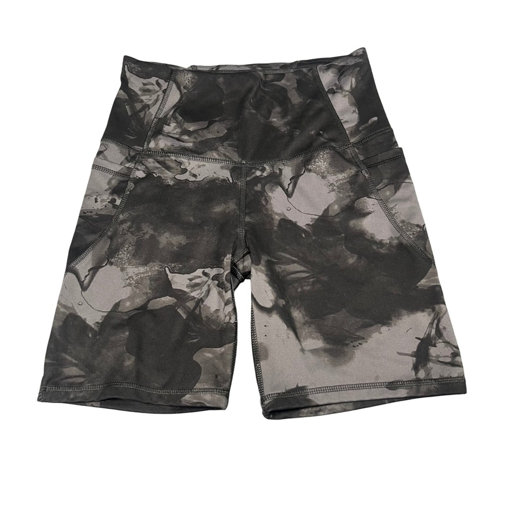 All in Motion Biker Shorts Women Grey‎ Abstract Marble Print Pockets Size Small